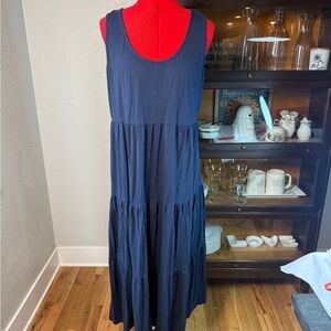 J.Crew Navy Blue Cotton Knit Tiered Maxi Dress Size L